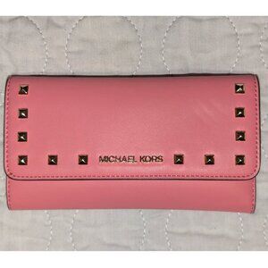 Michael Kors Studded Jet Set Large Trifold Wallet Tea Rose, Like New!
